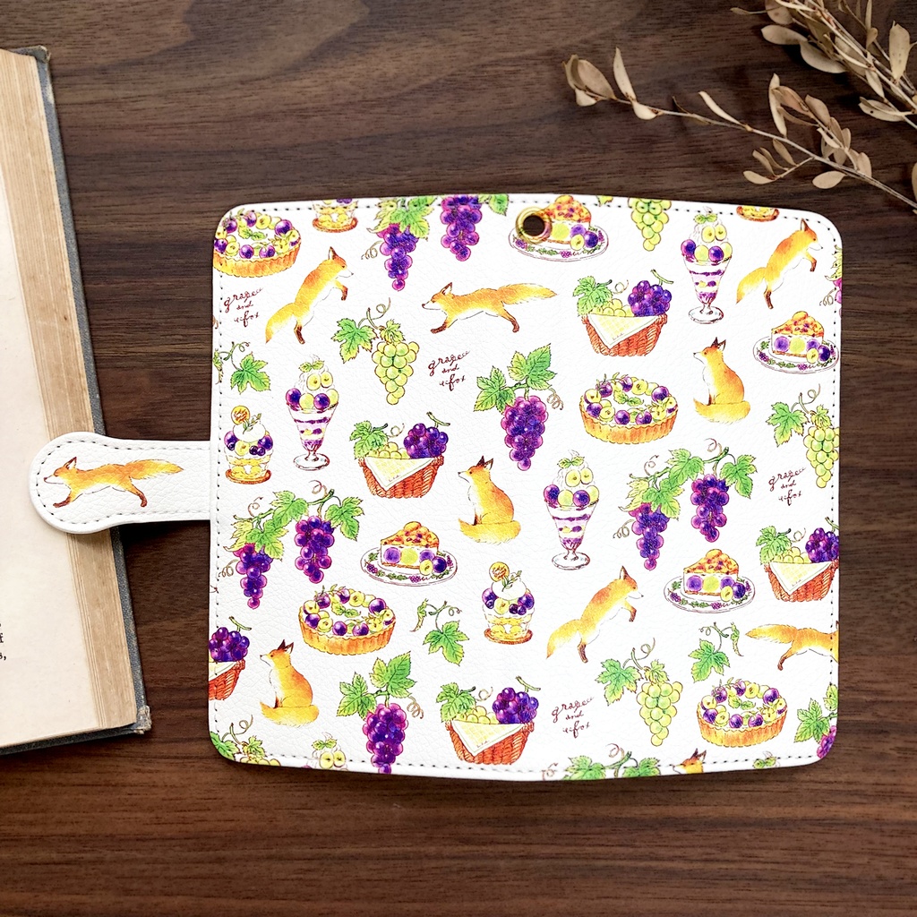 Grape&Fox手帳型スマホケース(iPhone/Android全機種対応)ぶどう&きつね