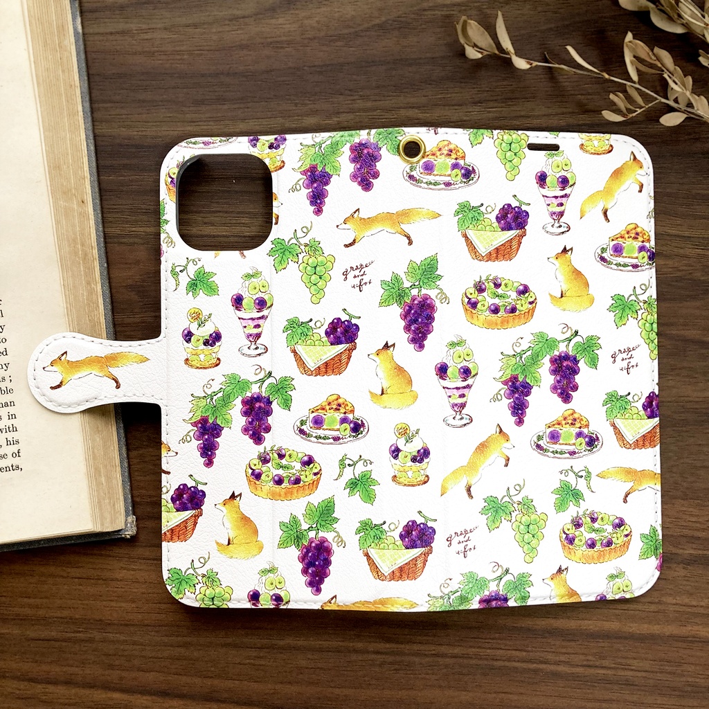 Grape&Fox手帳型スマホケース(iPhone/Android全機種対応)ぶどう&きつね