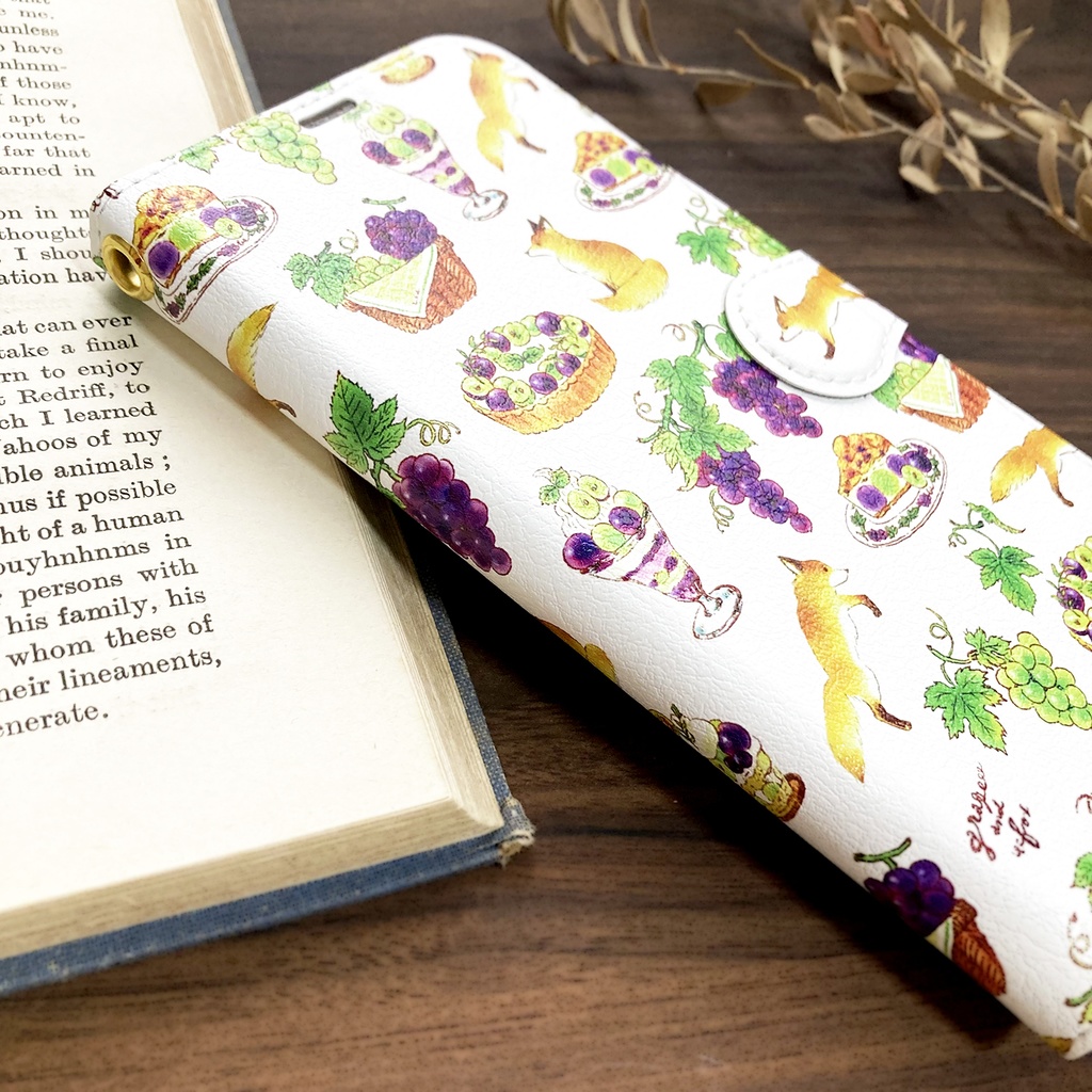 Grape&Fox手帳型スマホケース(iPhone/Android全機種対応)ぶどう&きつね