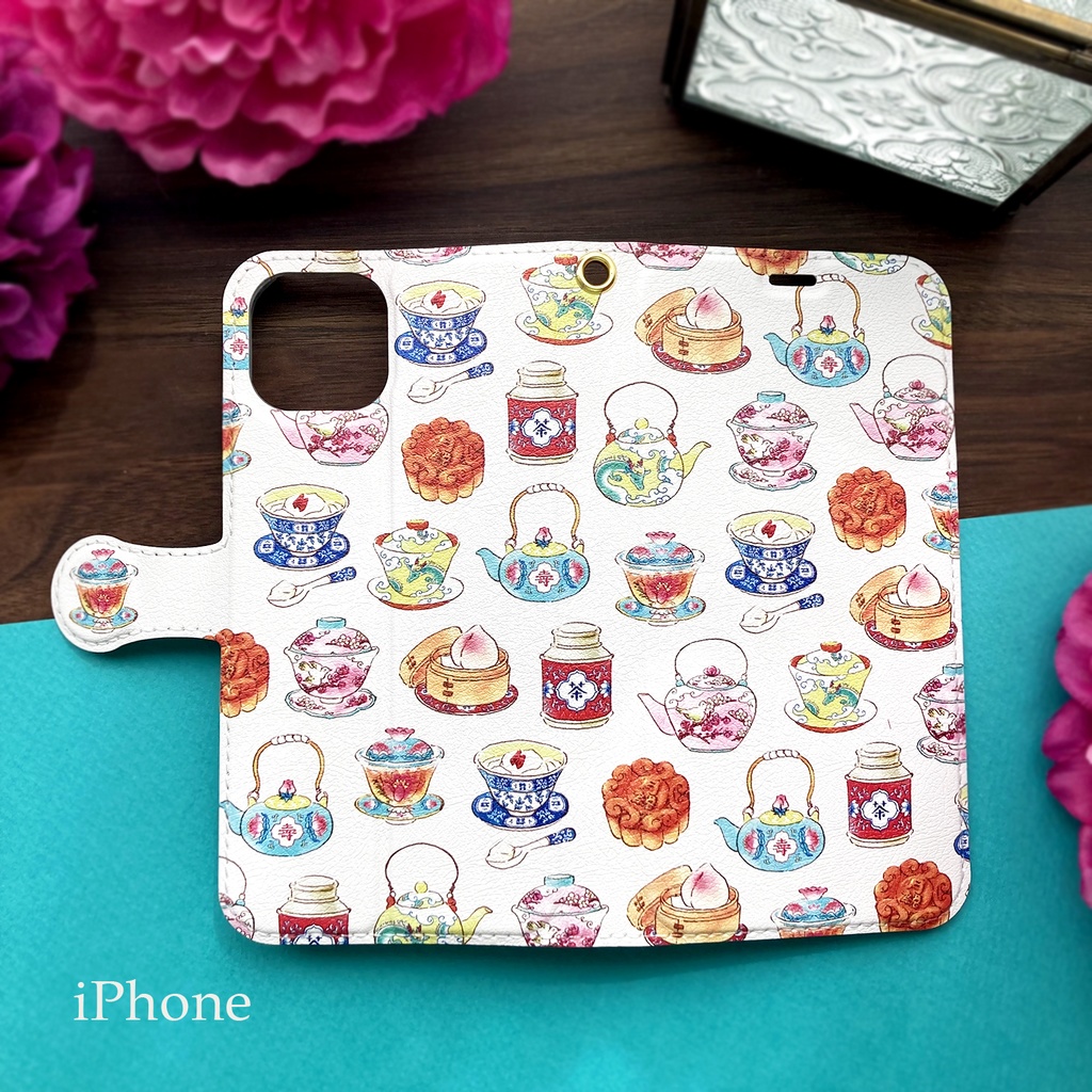 ChinaTea手帳型スマホケース(iPhone/Android全機種対応)中国茶器