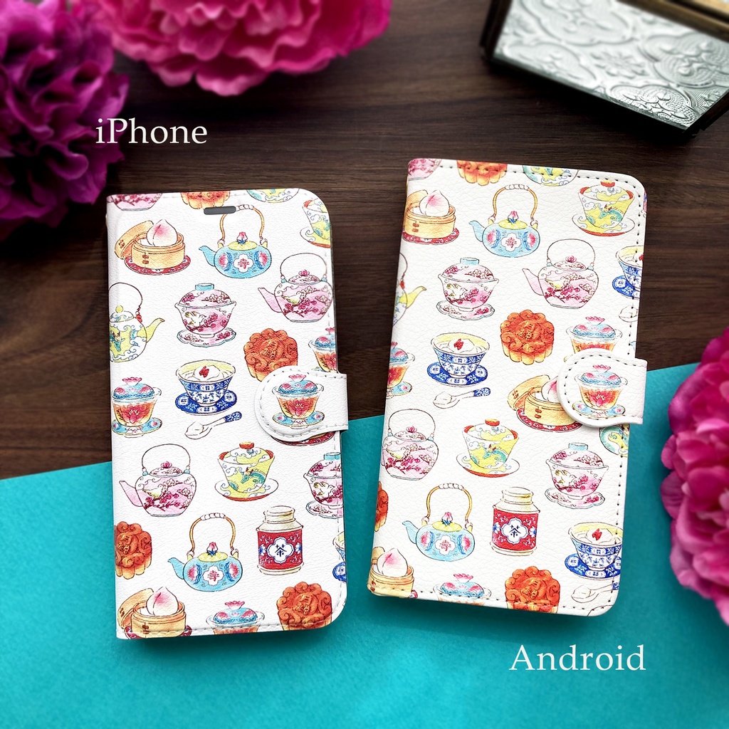 ChinaTea手帳型スマホケース(iPhone/Android全機種対応)中国茶器