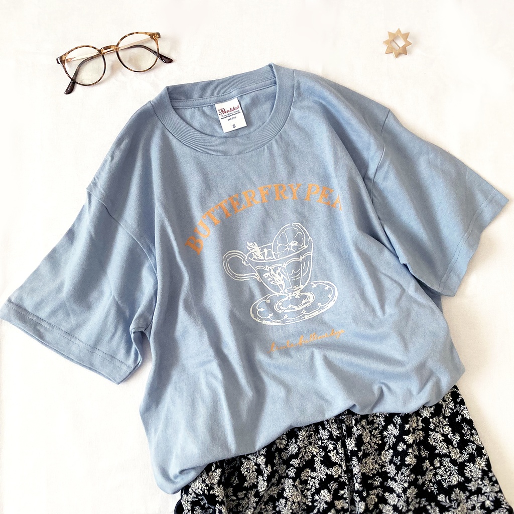 【６末発送】ButterflyPea Tシャツ（ブルー）｜バタフライピー半袖〔紅茶シリーズ〕
