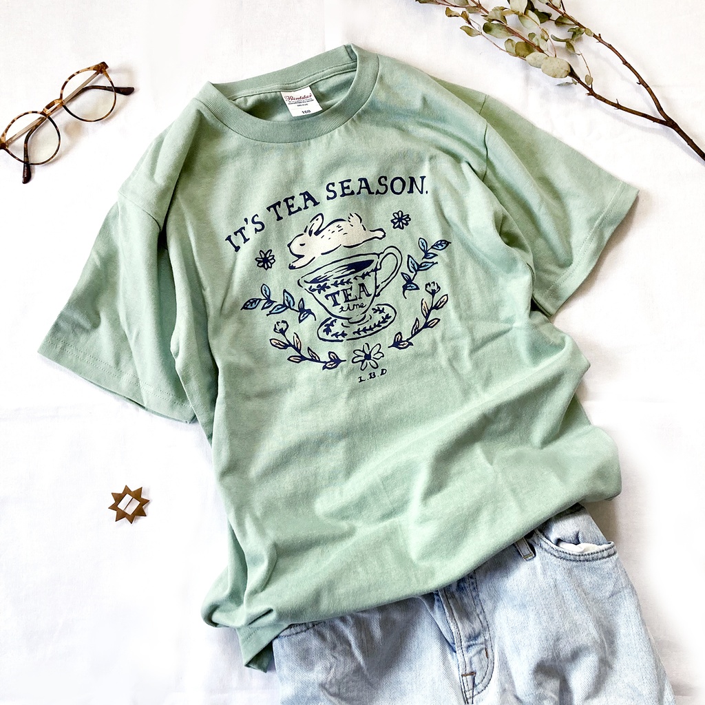 【5月下旬発送】Rabbit Tea Tシャツ(ミント)|うさぎ〔動物シリーズ〕