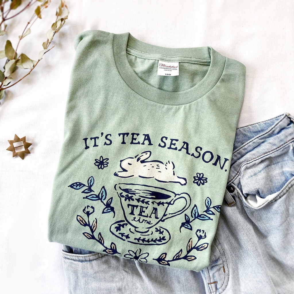 【5月下旬発送】Rabbit Tea Tシャツ(ミント)|うさぎ〔動物シリーズ〕