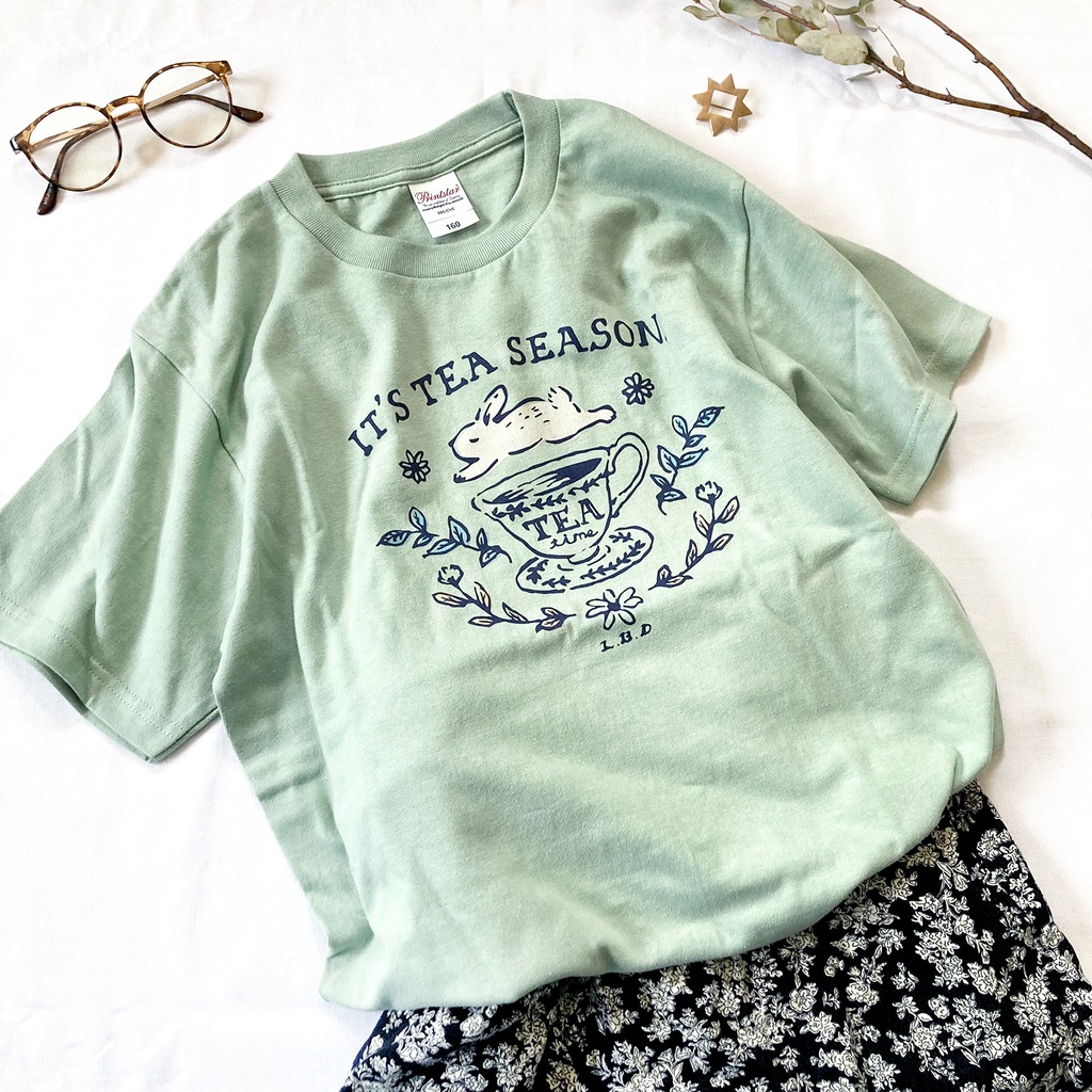 【5月下旬発送】Rabbit Tea Tシャツ(ミント)|うさぎ〔動物シリーズ〕