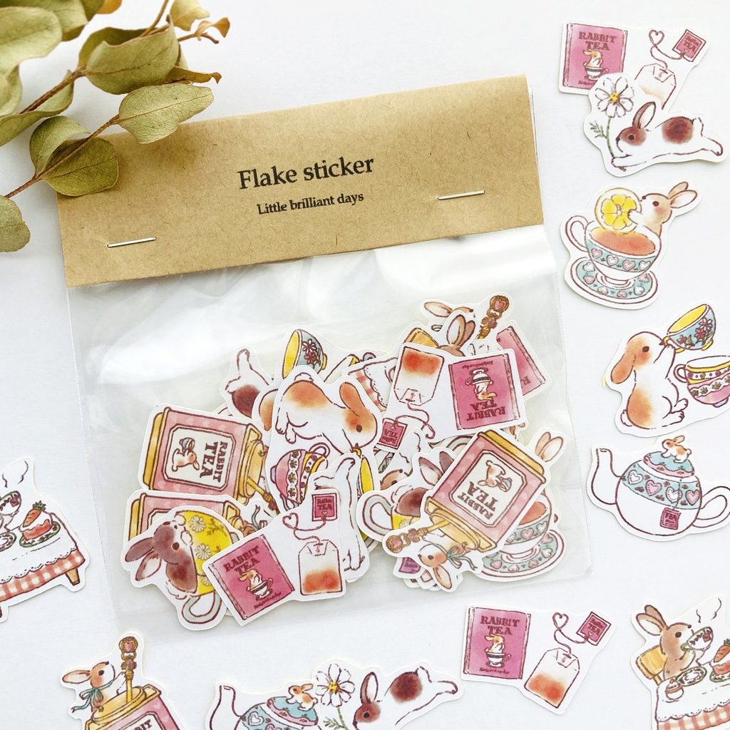 RabbitTeaフレークシール|うさぎ×紅茶【32枚入】