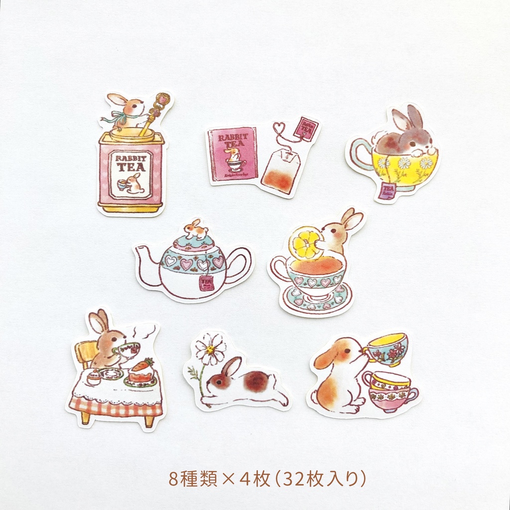 RabbitTeaフレークシール|うさぎ×紅茶【32枚入】