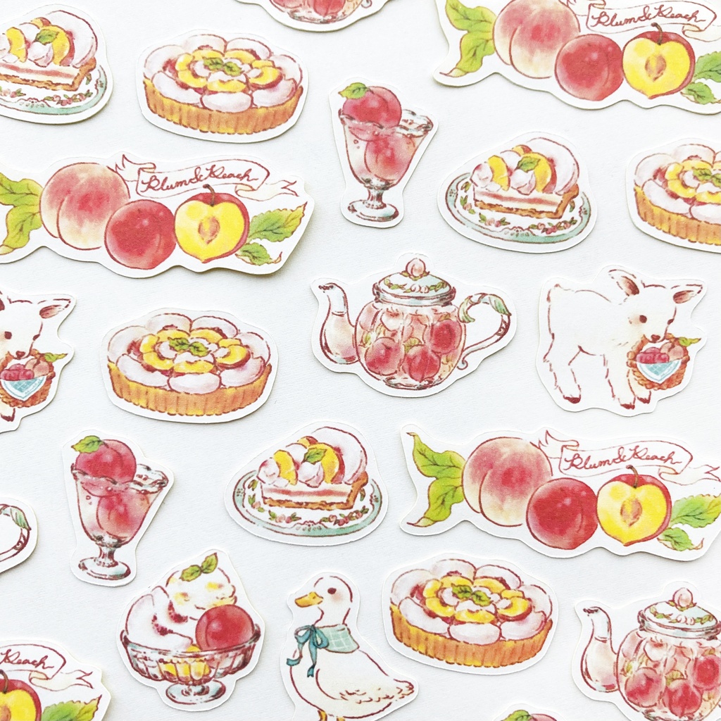 Plum&Peachフレークシール|すももと桃【32枚入】