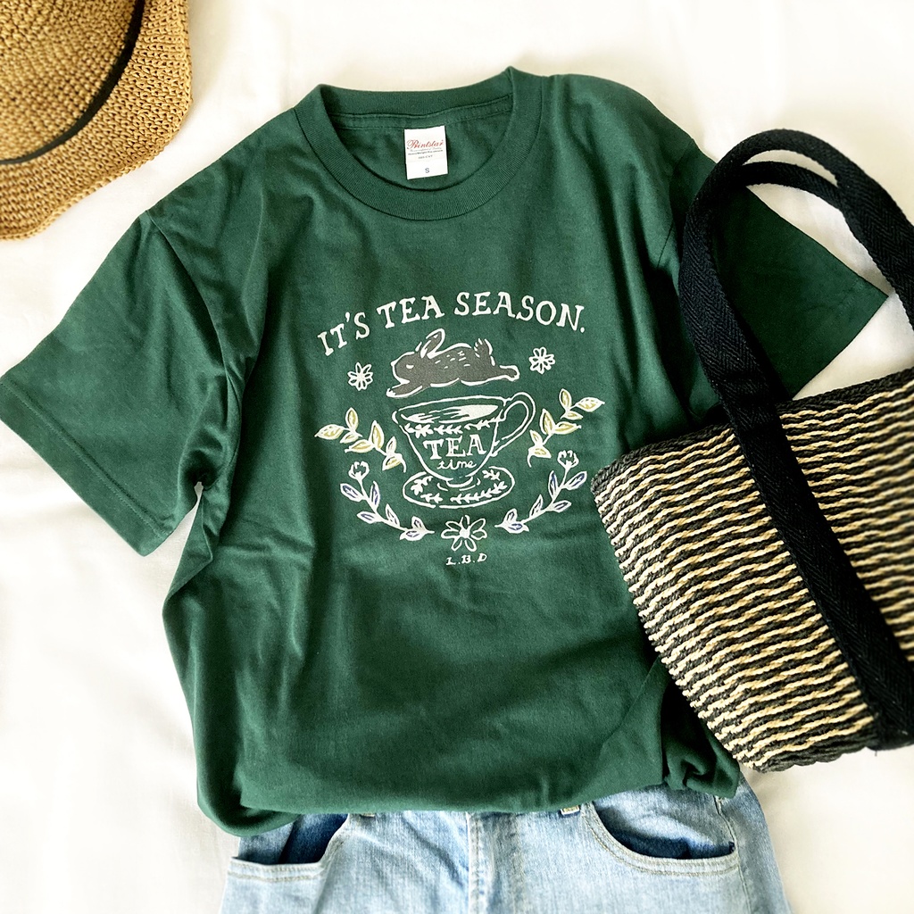 【10月下旬発送】Rabbit Tea Tシャツ（グリーン）｜うさぎ〔動物シリーズ〕