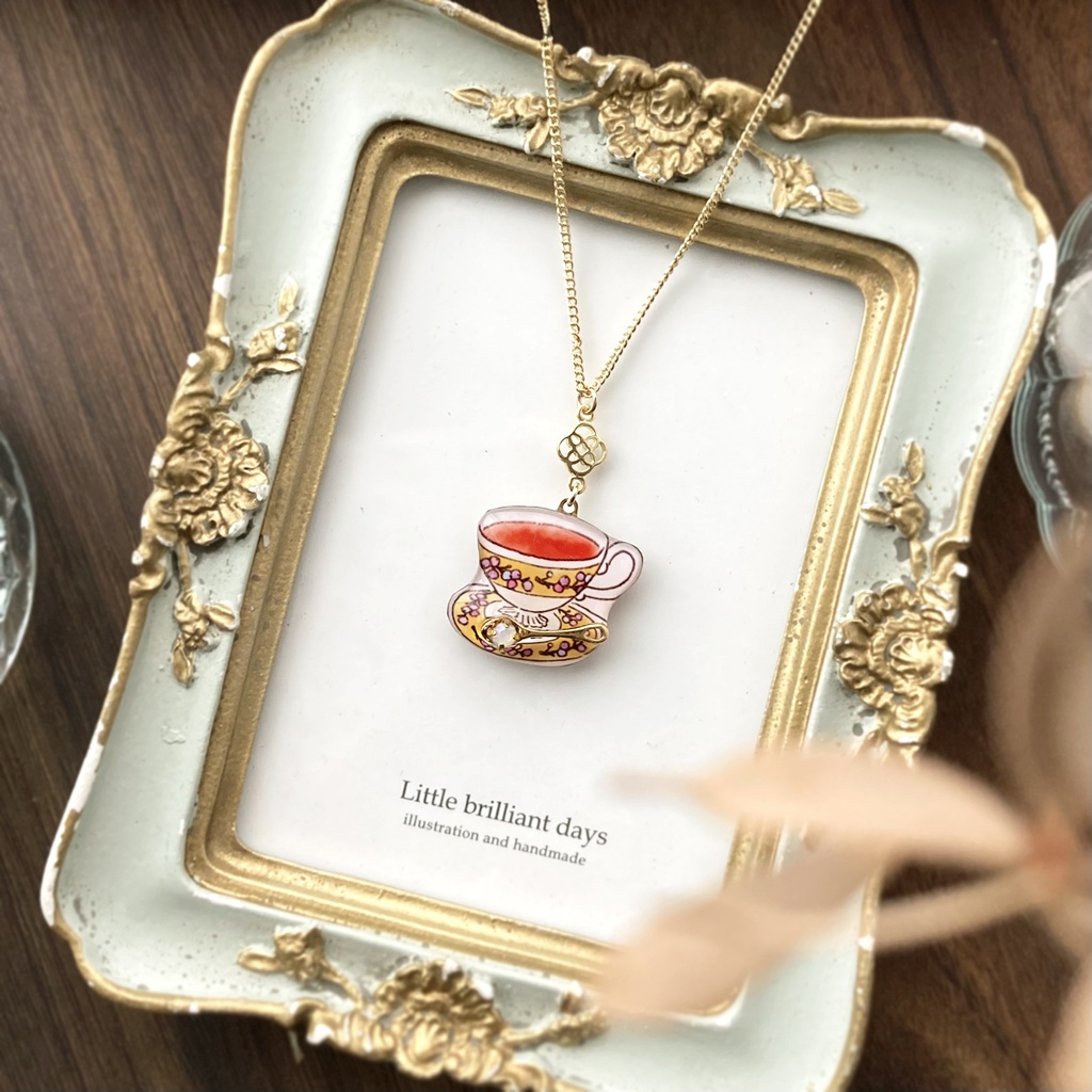 Teacup necklace(yellow)|イエローティーカップネックレス〔紅茶〕