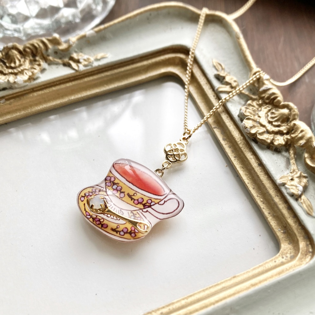 Teacup necklace(yellow)|イエローティーカップネックレス〔紅茶〕