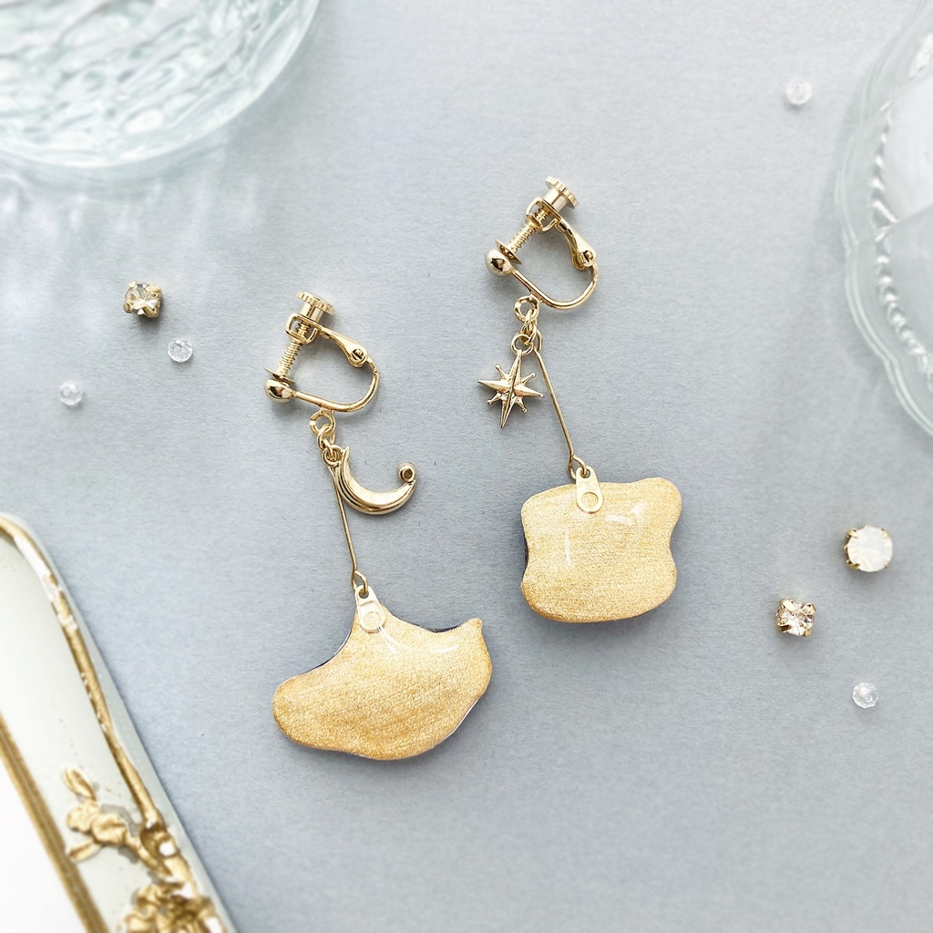 MoonTea earring|夜空と月のティーカップ&ポットイヤリング・ピアス〔紅茶シリーズ〕