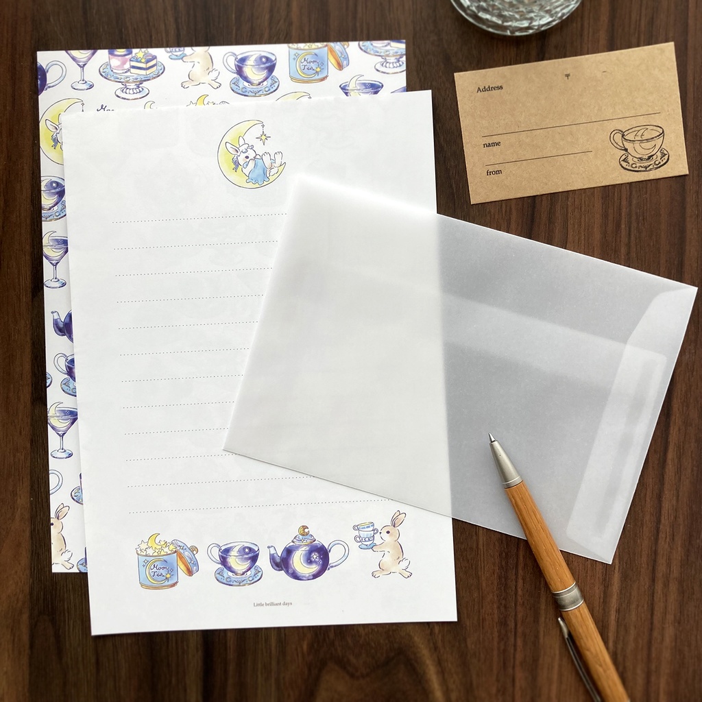 Letterset ”MoonTea”|夜空のお月様とうさぎのお茶会レターセット