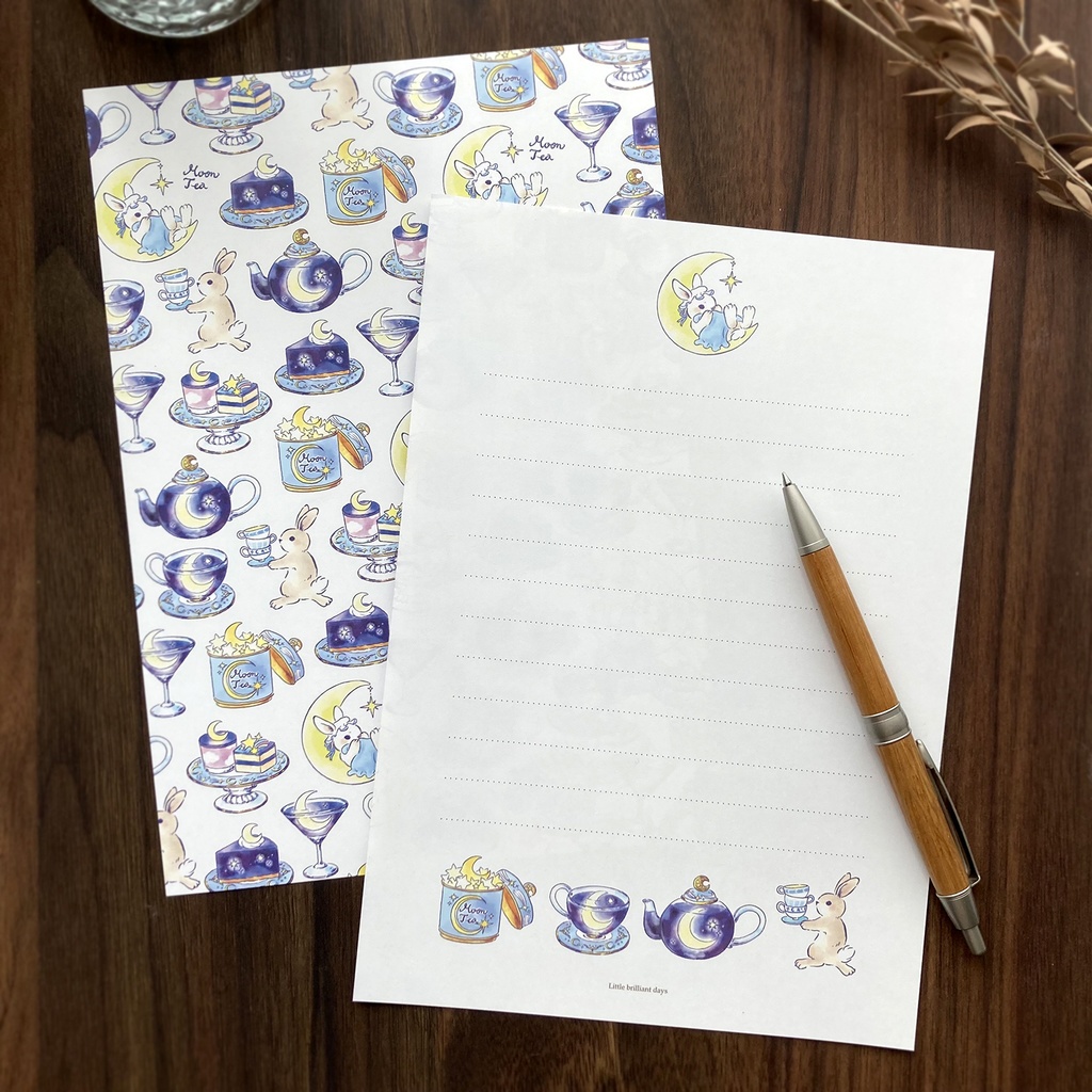 Letterset ”MoonTea”|夜空のお月様とうさぎのお茶会レターセット