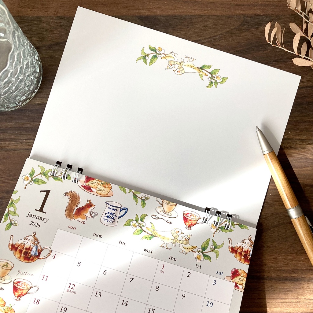 2026年 卓上カレンダー【紅茶とフルーツと動物】