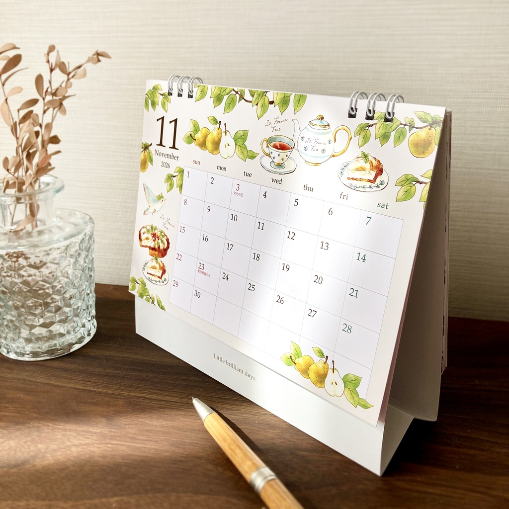 2026年 卓上カレンダー【紅茶とフルーツと動物】