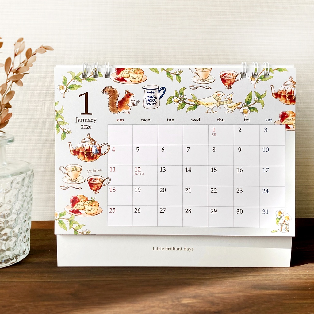 2026年 卓上カレンダー【紅茶とフルーツと動物】