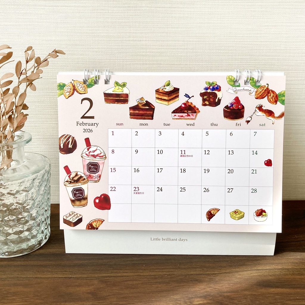2026年 卓上カレンダー【紅茶とフルーツと動物】