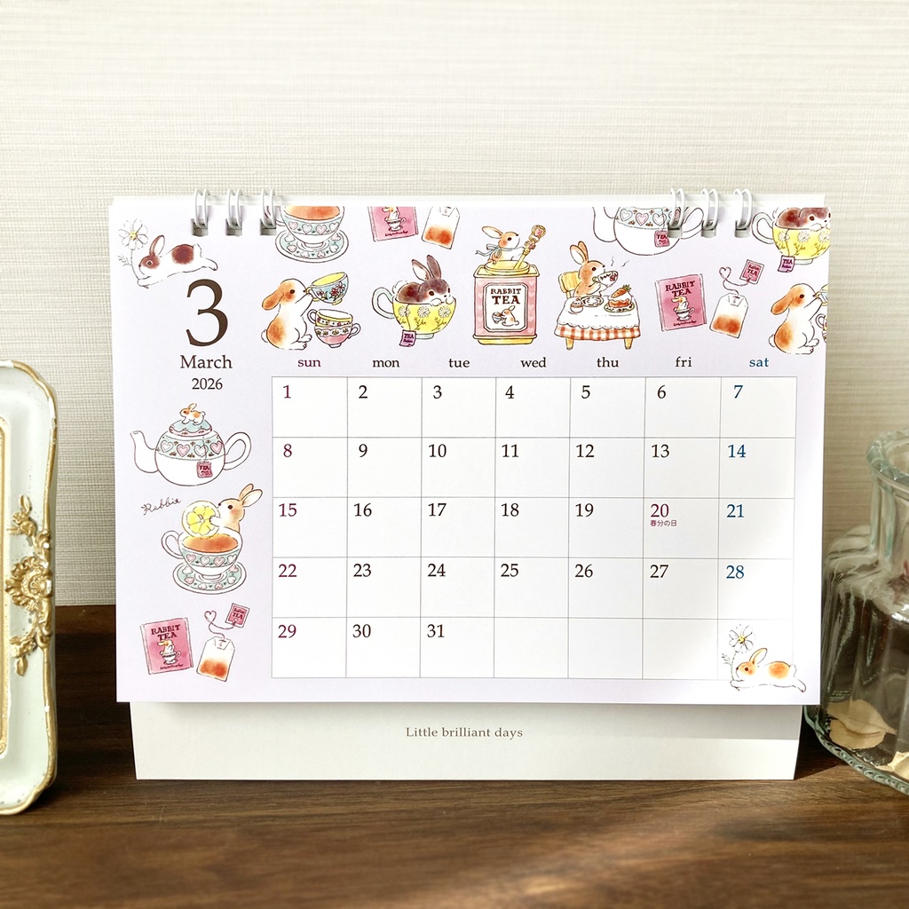 2026年 卓上カレンダー【紅茶とフルーツと動物】