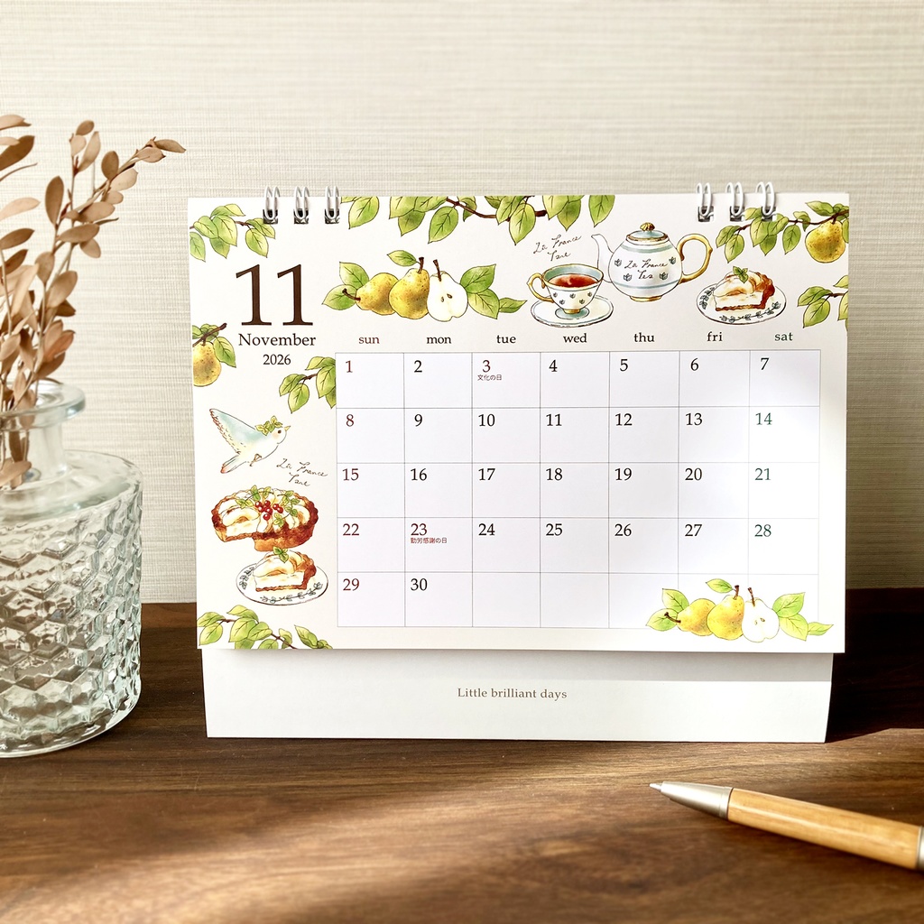 2026年 卓上カレンダー【紅茶とフルーツと動物】