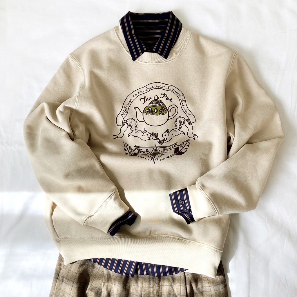 【12月中旬発送】りすの裏起毛スウェット(ナッツベージュ)|長袖