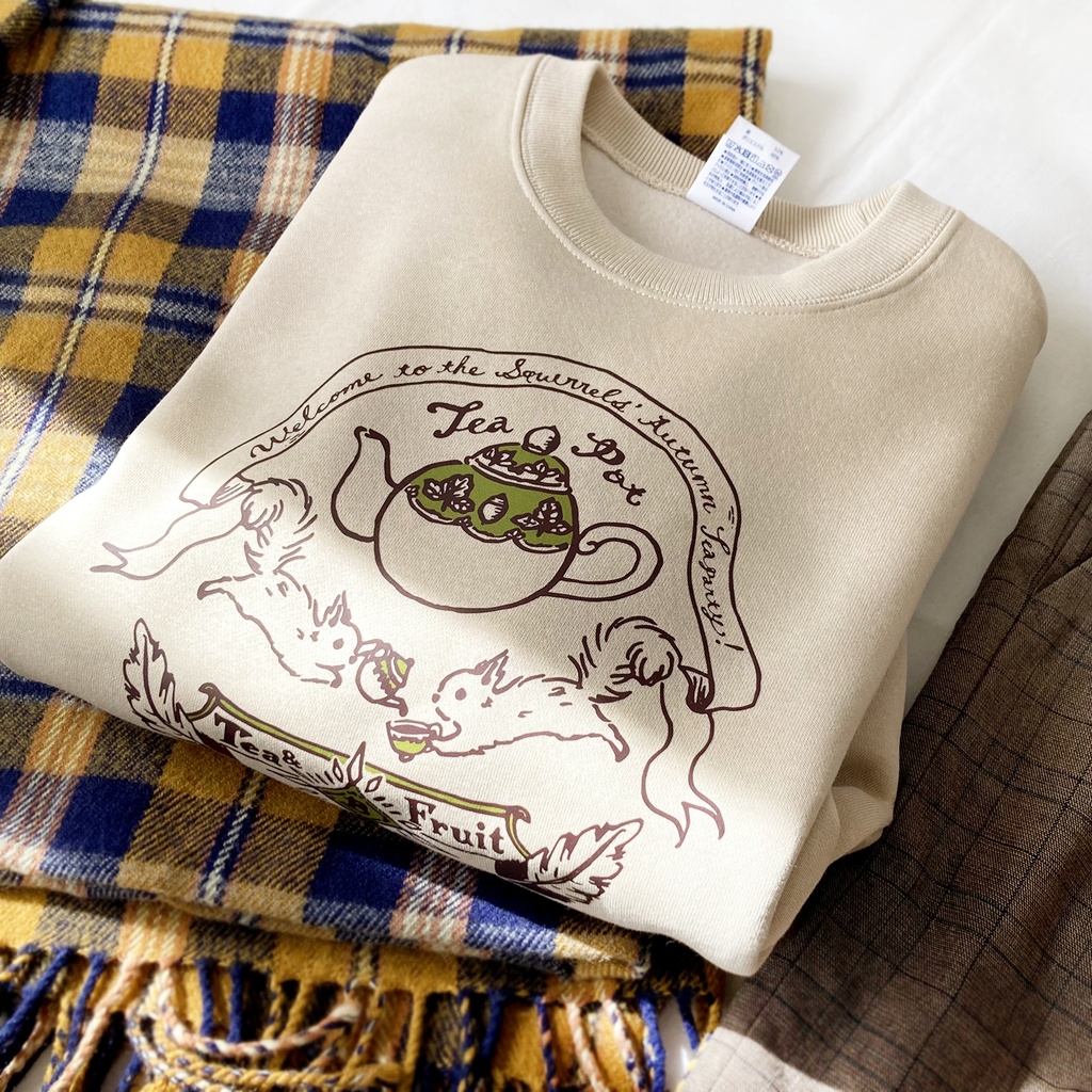 【12月中旬発送】りすの裏起毛スウェット(ナッツベージュ)|長袖