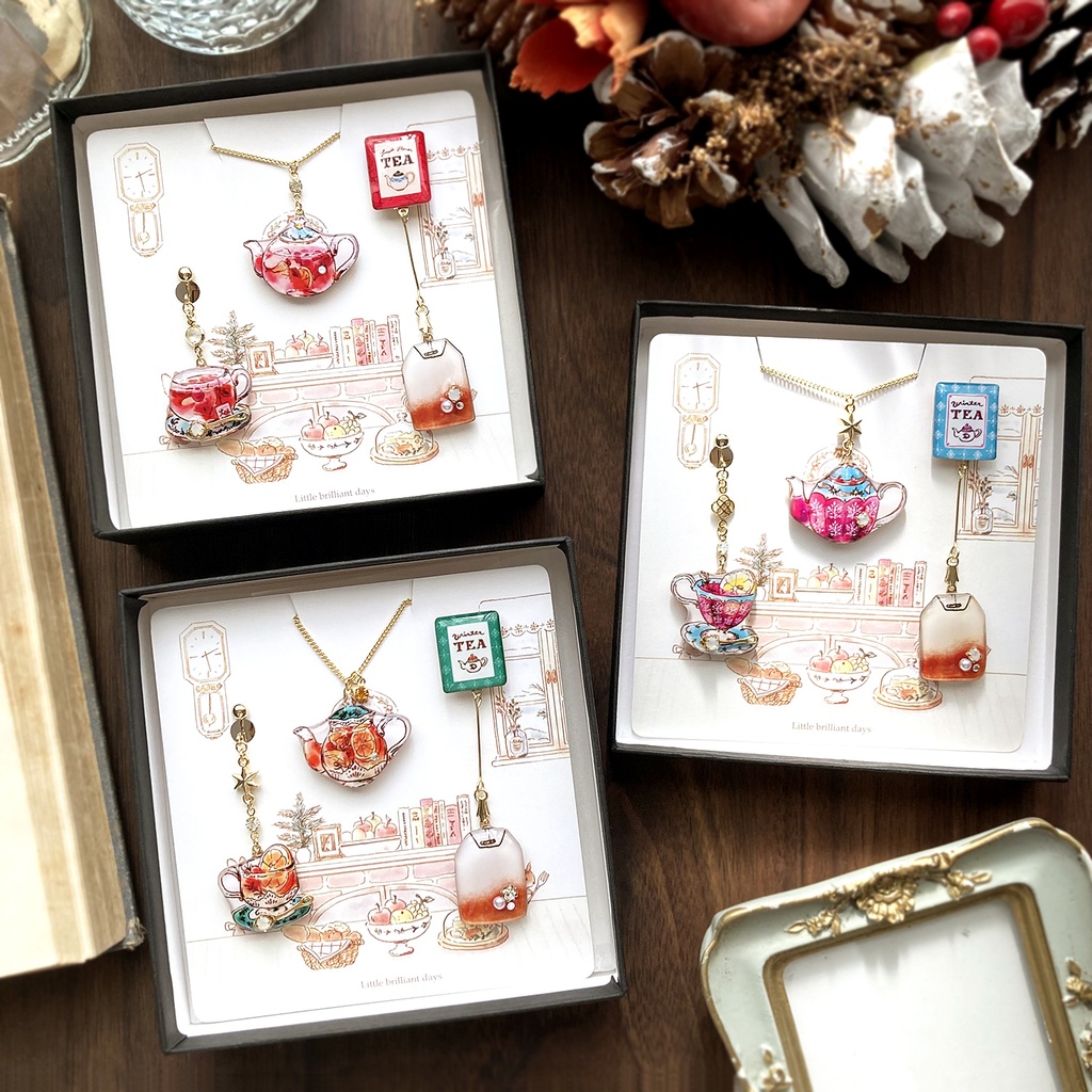 Teatime Christmas Coffret -RoseTea-|クリスマスコフレ【ローズティー】(ティーカップのイヤリング・ピアス&ネックレス)〔紅茶シリーズ〕