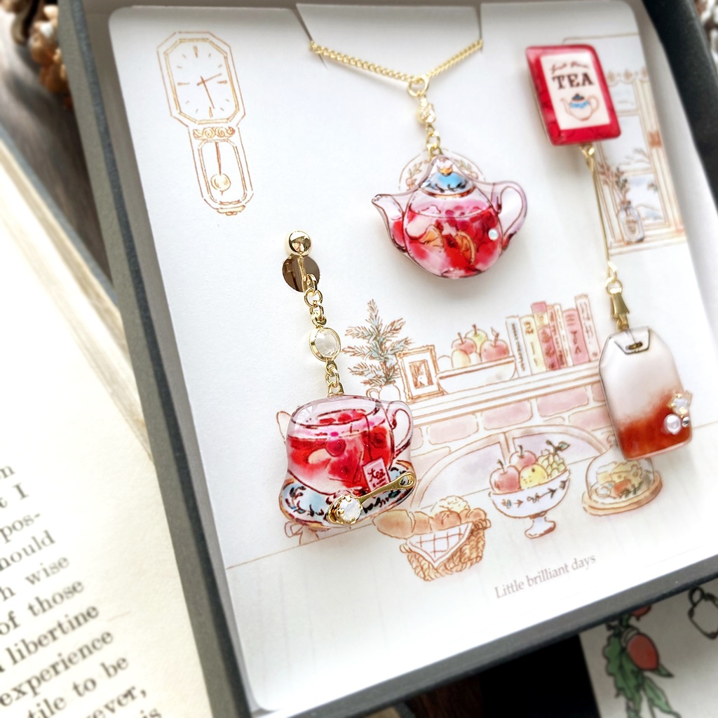 Teatime Christmas Coffret -RoseTea-|クリスマスコフレ【ローズティー】(ティーカップのイヤリング・ピアス&ネックレス)〔紅茶シリーズ〕
