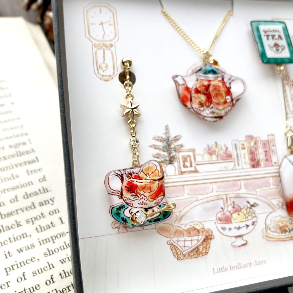 Teatime Christmas Coffret -OrangeTea-|クリスマスコフレ【オレンジティー】(ティーカップのイヤリング・ピアス&ネックレス)〔紅茶シリーズ〕