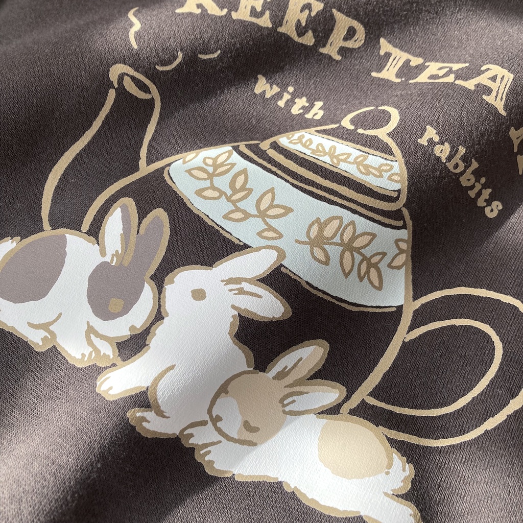 【12月中旬発送】うさぎティーポット裏起毛スウェット(スモークブラック)|長袖