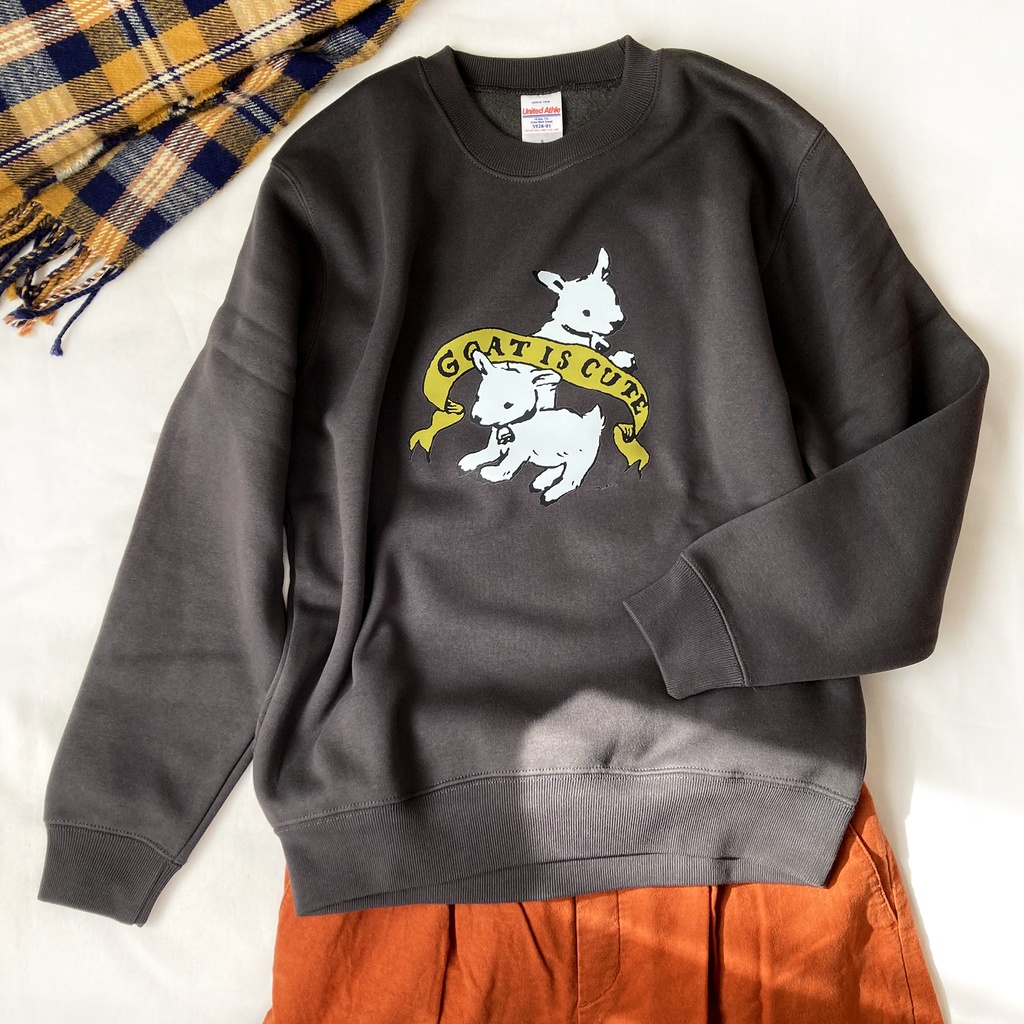 【12月中旬発送】子ヤギ裏起毛スウェット(スモークブラック)|長袖