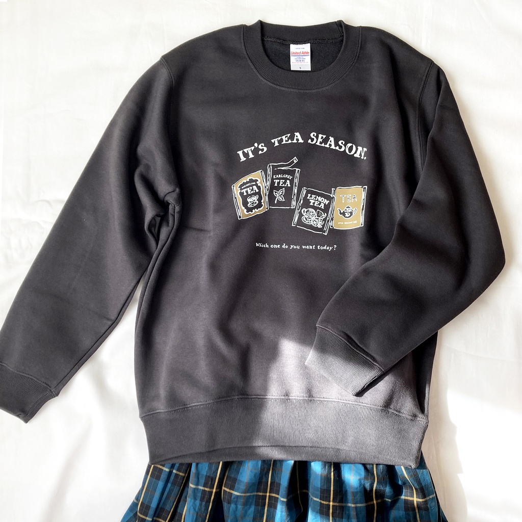 【12月中旬発送】ティーバッグ裏起毛スウェット(スモークブラック)|長袖