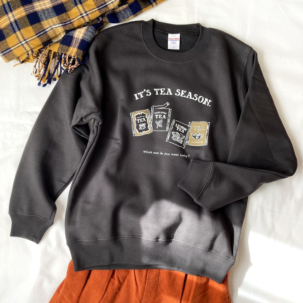 【12月中旬発送】ティーバッグ裏起毛スウェット(スモークブラック)|長袖