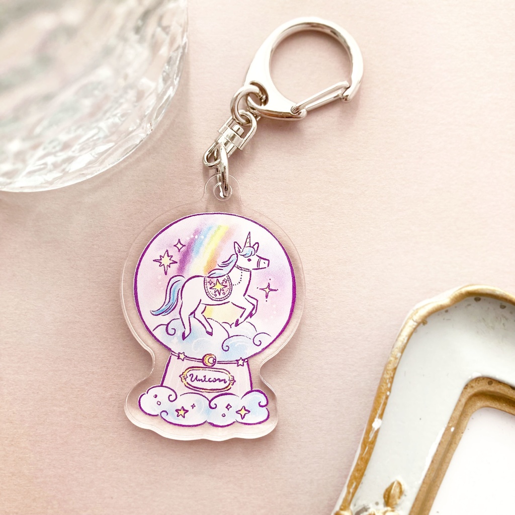 【受注制作】ユニコーンスノードームのアクリルキーホルダー