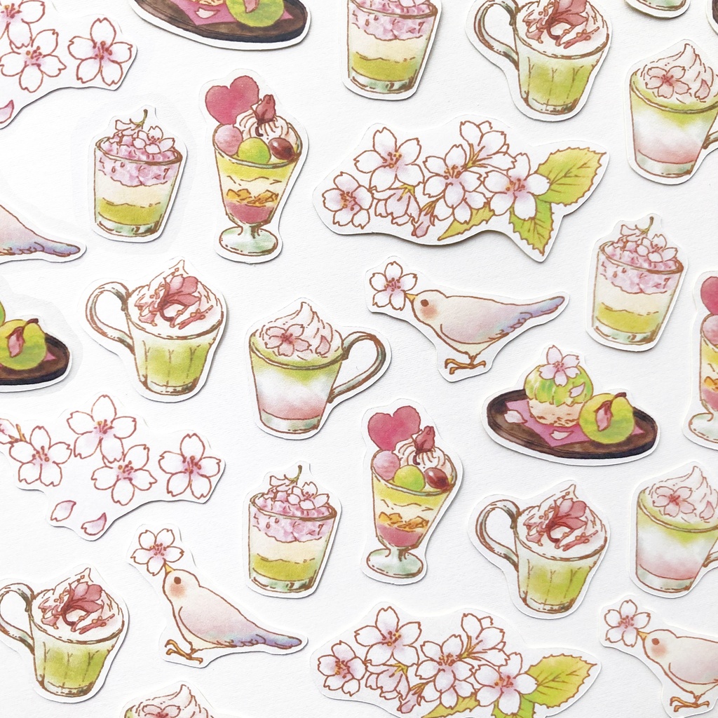 SakuraMacchaフレークシール｜桜抹茶ラテ【32枚入】