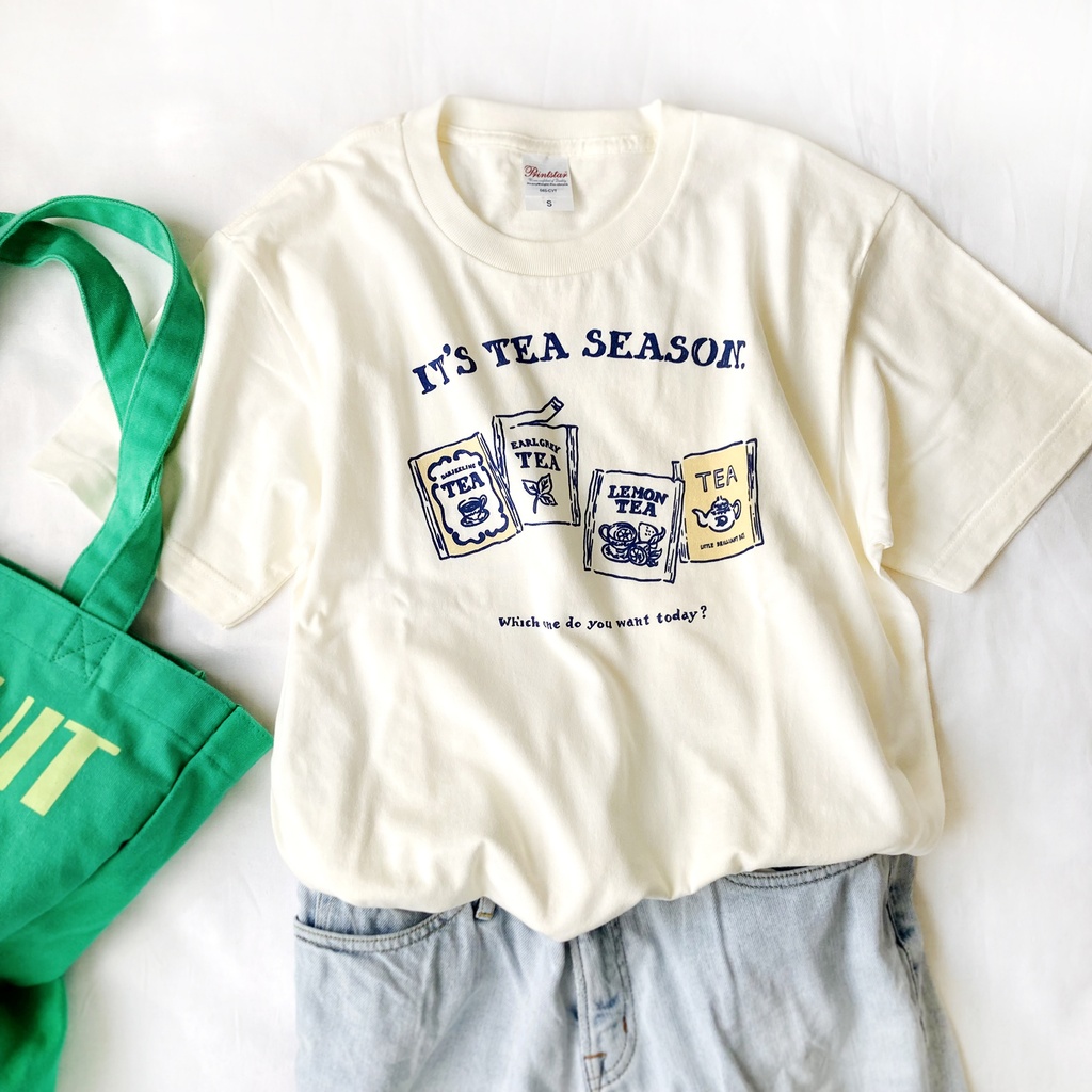 【7月下旬発送】Teabag ロンT(クリーム)|ティーバッグエンベロープ半袖Tシャツ〔紅茶シリーズ〕