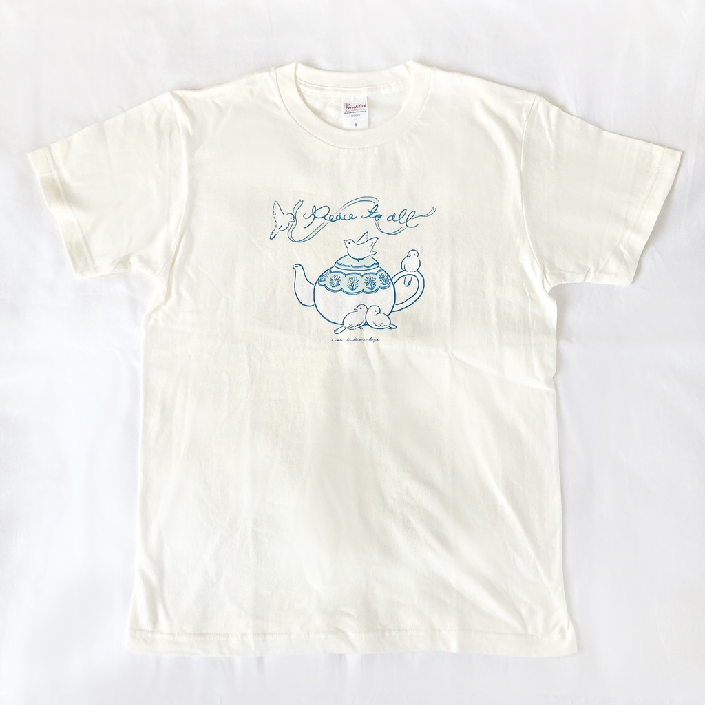 【8月下旬発送】小鳥とティーポットTシャツ(クリーム)