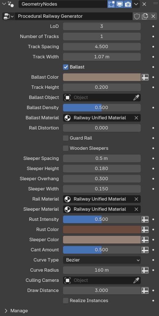 【blender】プロシージャル線路ジェネレーター