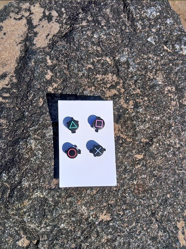 X O □ ∆ - GameStation Button Stud Earrings - Black