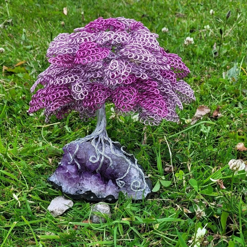Wire Tree Atop an Amythest Crystal - Pink