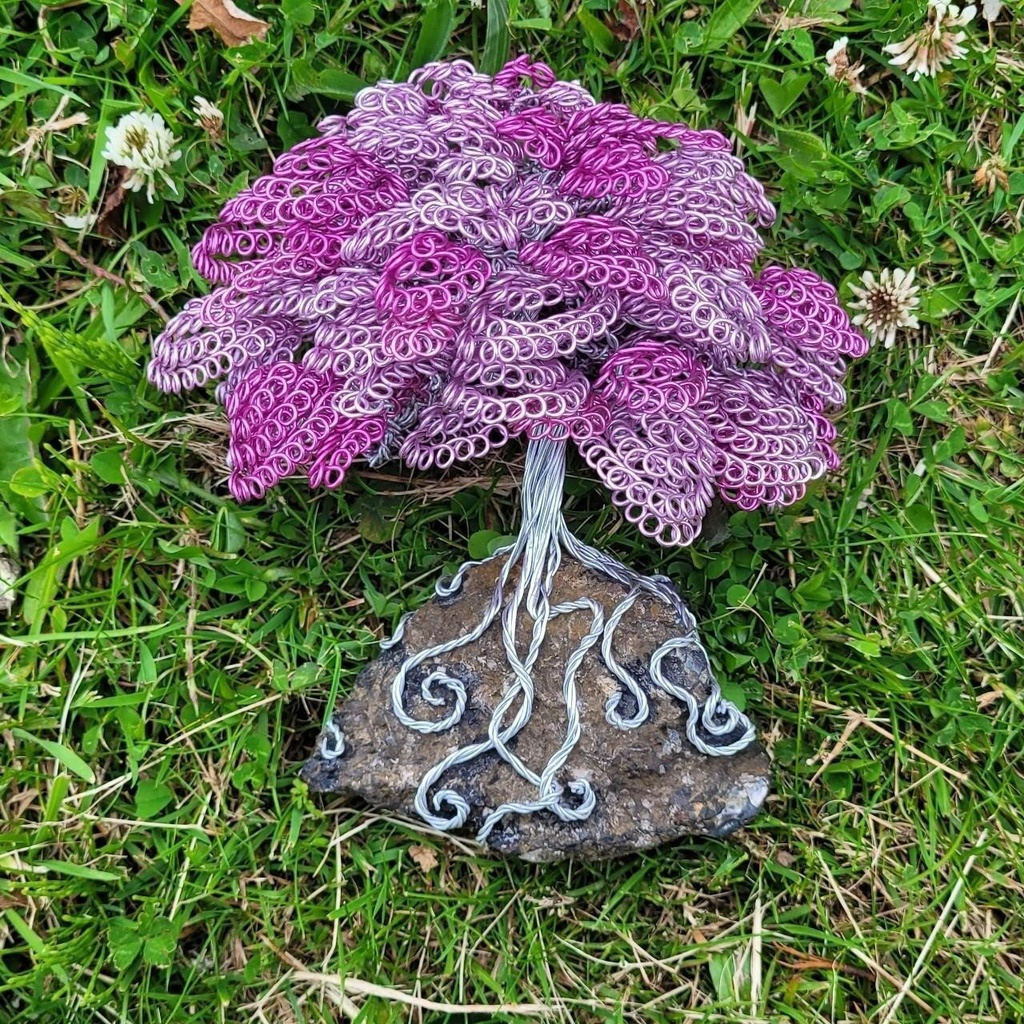 Wire Tree Atop an Amythest Crystal - Pink