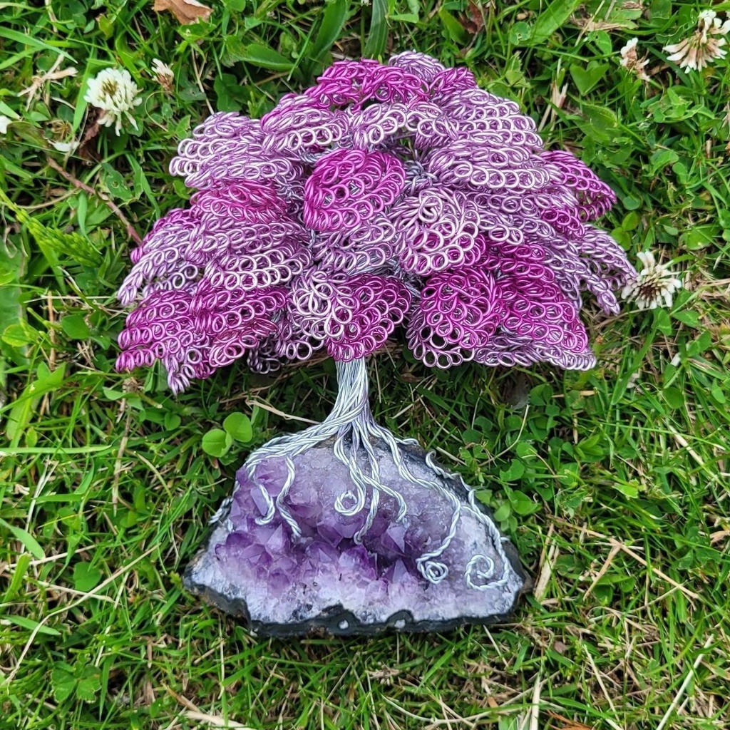 Wire Tree Atop an Amythest Crystal - Pink