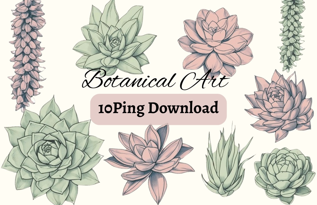 Minimal Botanical Clipart – 9Set PNG 背景透過多肉植物Ver)