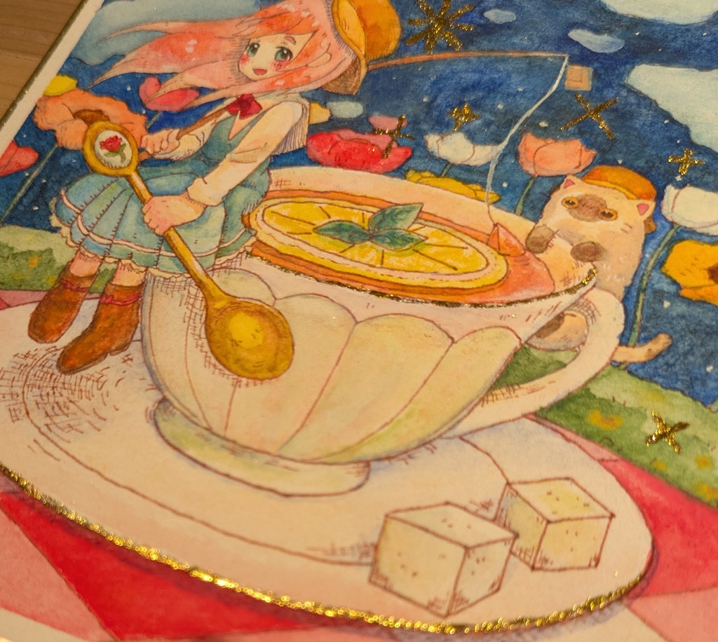 1/4色紙 原画「よふかしティーパーティー」