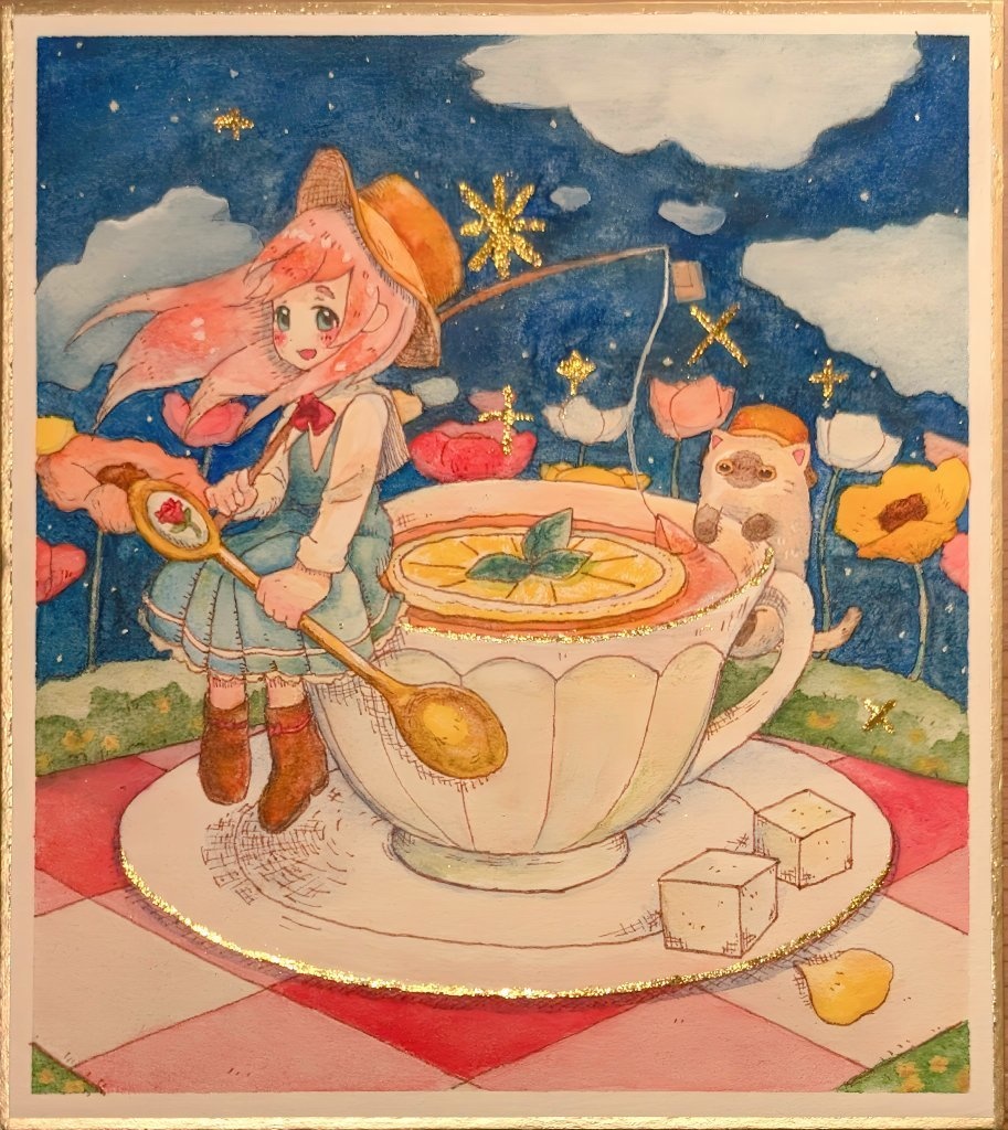 1/4色紙 原画「よふかしティーパーティー」