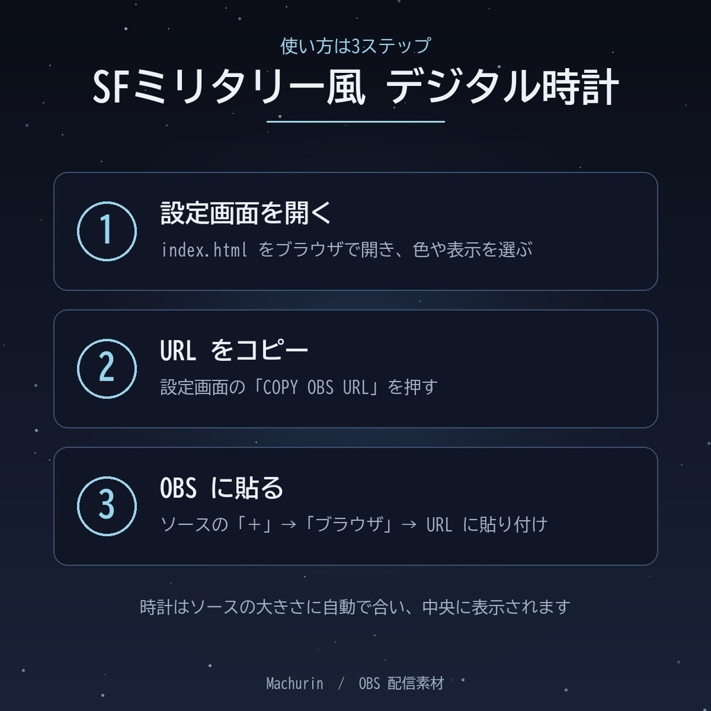 SFミリタリー風 デジタル時計ウィジェット【OBS配信素材・VTuber向け】