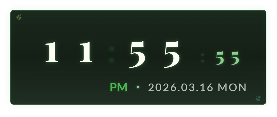 ボタニカル風 デジタル時計ウィジェット【OBS配信素材・Vtuber向け】