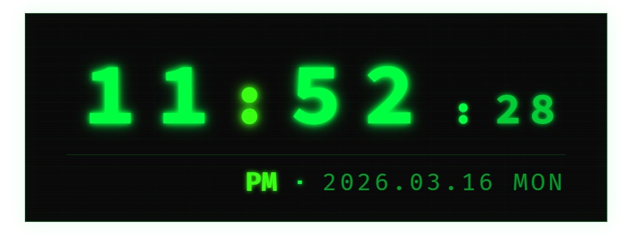 マトリックス風 デジタル時計ウィジェット【OBS配信素材・Vtuber向け】