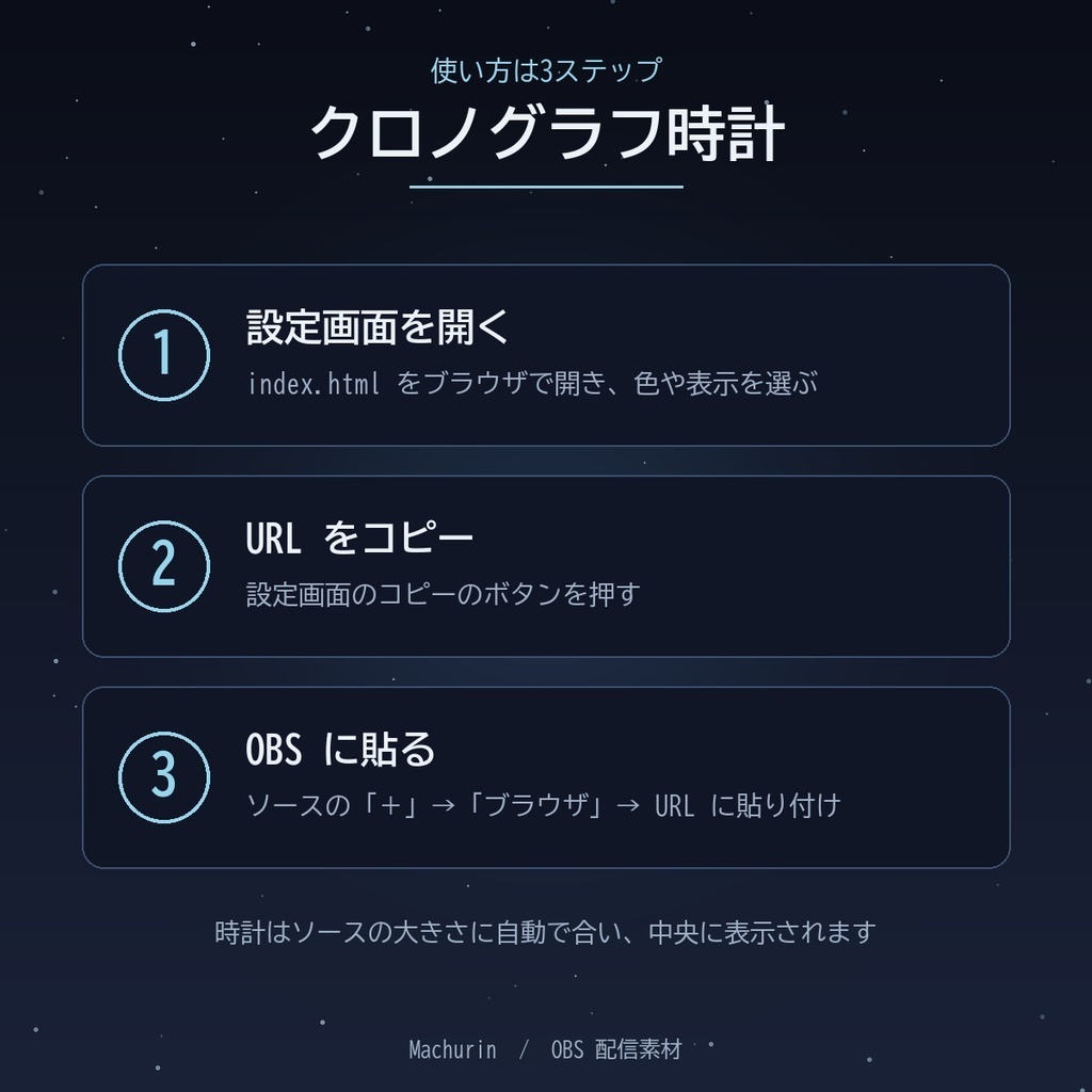 クロノグラフ時計 デジタル時計ウィジェット【OBS配信素材・VTuber向け】