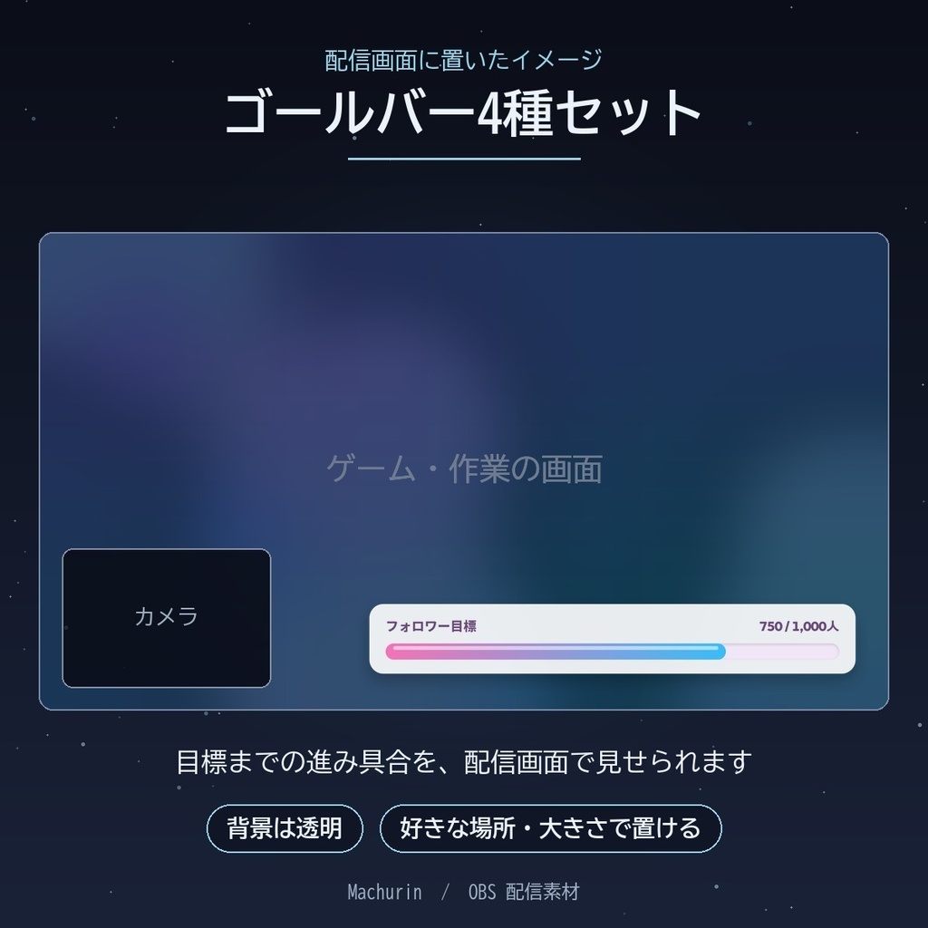 ゴールバー4種セット(RPG・HUD・カプセル・ライン)【OBS配信素材・目標ゲージ】